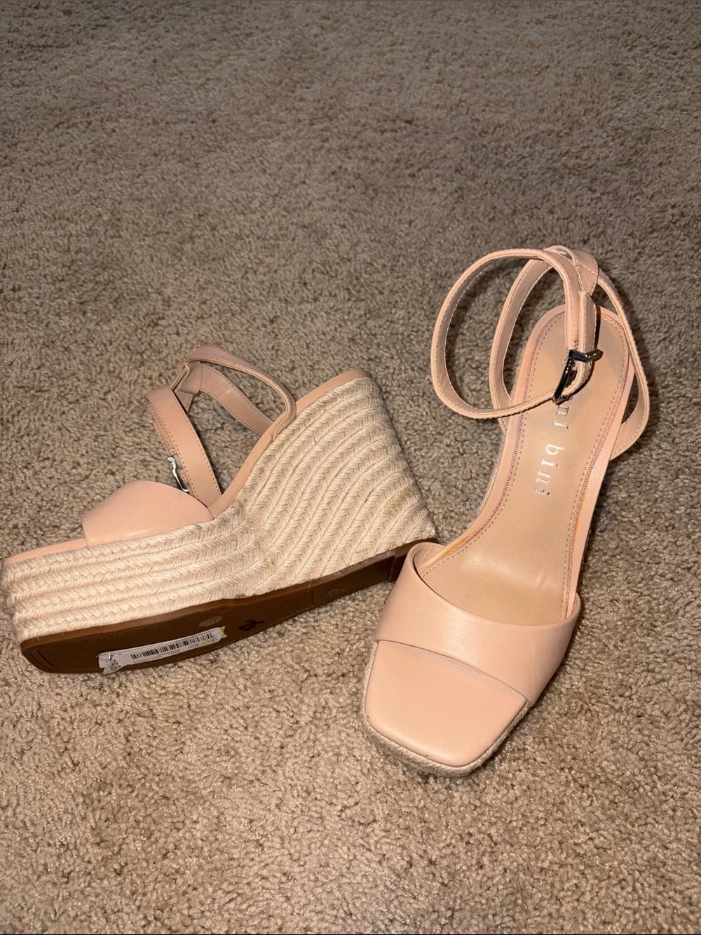 Gianni Bini Blush Pink Espadrille Wedge Sandals with Ankle Strap